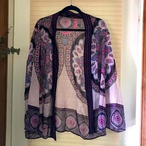 Chico’s Traveller’s 4 Collection Purple Mosaic Mandala Print Open Cardigan Shrug